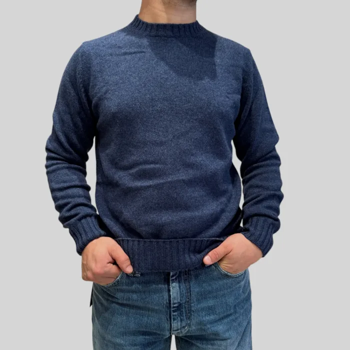 Maglione Girocollo Filippo De Laurentiis in Pura Lana Cashmere Finezza 7 Blu Indaco art. GC3ML BC7R 880, foto 1 di 3