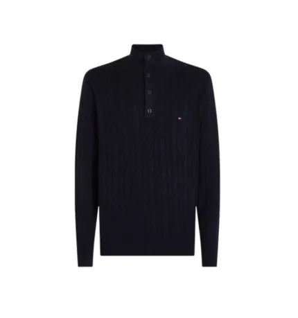 Maglione 3 Bottoni Uomo in Cotone Blu Con Trecce Tommy Hilfiger art. MW0MW37330 DW5