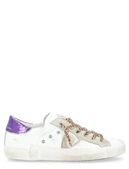 Sneakers Donna Philippe Model Paris Prsx In Pelle Bianca Spoiler Viola e Laccio Maculato art. PRLD VMC1