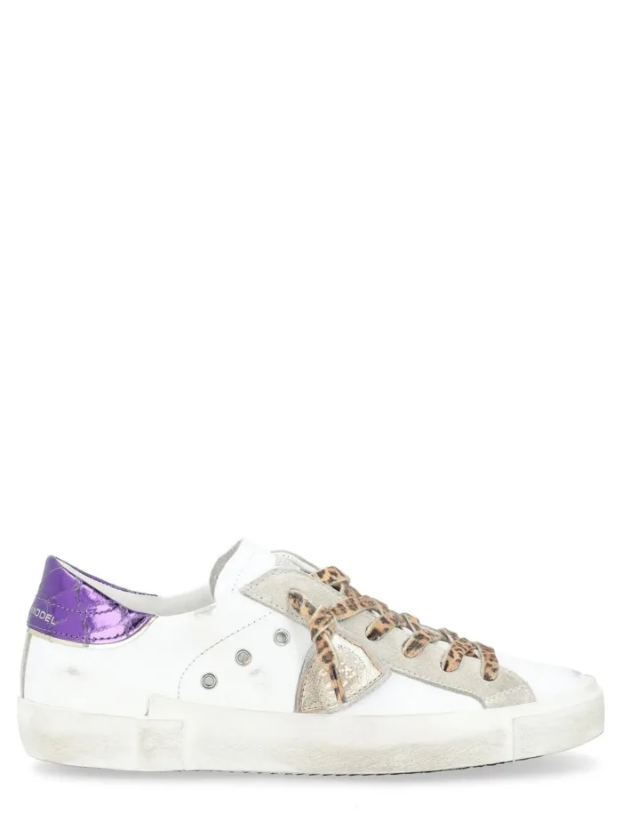 Sneakers Donna Philippe Model Paris Prsx In Pelle Bianca Spoiler Viola e Laccio Maculato art. PRLD VMC1, foto 1 di 1