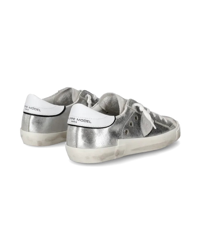 Sneakers Donna Philippe Model Paris Prsx In Pelle Laminata Argento art. PRLD MM03, foto 3 di 6