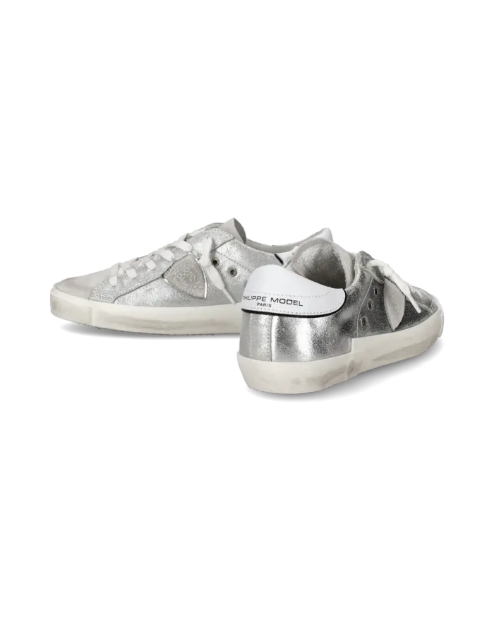Sneakers Donna Philippe Model Paris Prsx In Pelle Laminata Argento art. PRLD MM03, foto 6 di 6