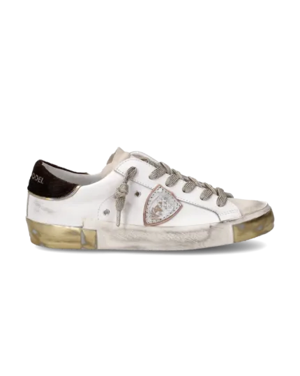 Sneakers Donna Philippe Model Paris Prsx In Pelle Bianca e Spoiler Velluto Bronzo cod. PRLD XE05