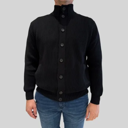 Cardigan Bluson Costa Inglese Filippo De Laurentiis in Lana Merino Nera art. BB3MLT WM7I 990