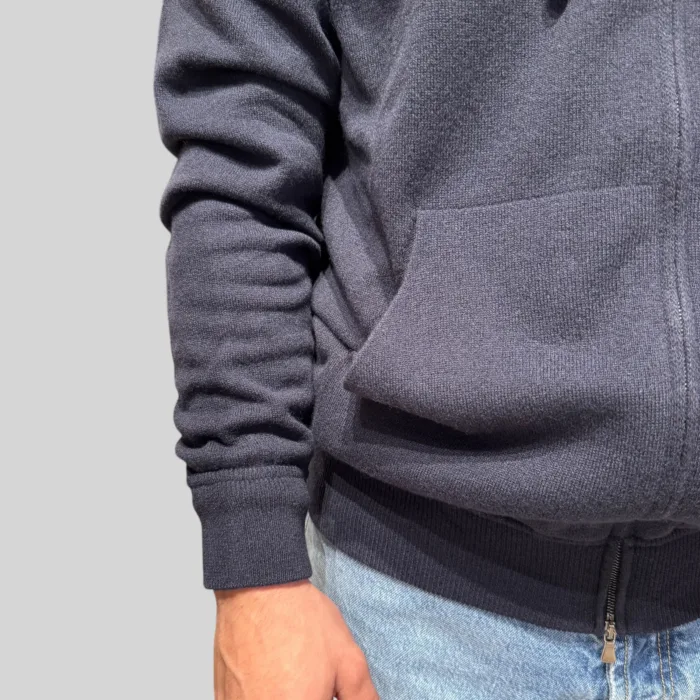 Felpa In Maglia con Cappuccio E Zip Filippo De Laurentiis in Misto Lana Cashmere Blu art. FH1ML2AT WC12R 891, foto 2 di 3