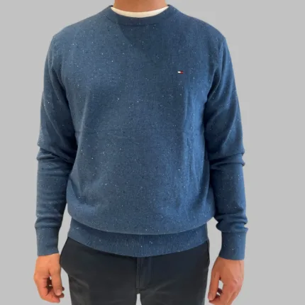 Maglione Girocollo Uomo in Cotton Cashmere Azzurro Melange Tommy Hilfiger art. MW0MW28046 0GZ