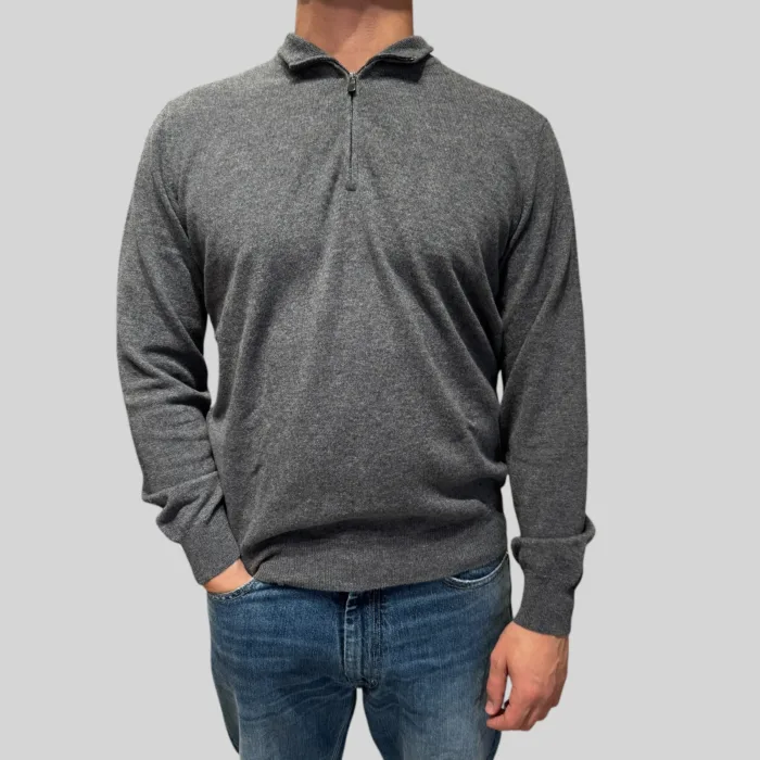 Maglione Mezza Zip Filippo De Laurentiis in Misto Lana Cashmere Grigio art. MZ1ML WC12R 930, foto 1 di 2