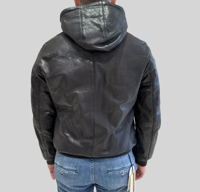 Giubbino The Jack Leathers in Pelle Nera con Cappuccio Double Face Art Jonah Reversible, foto 4 di 5