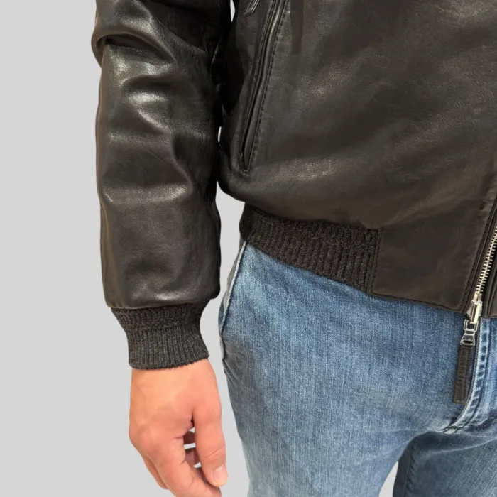 Giubbino The Jack Leathers in Pelle Nera con Cappuccio Double Face Art Jonah Reversible, foto 3 di 5