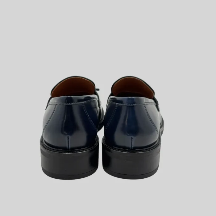Mocassino Lorenzo Mari in Pelle Blu Con Nappine Tacco H 4 cm Art Claudia 01, foto 4 di 4