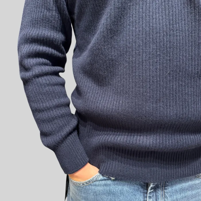 Maglione Mezza Zip Costa Inglese Filippo De Laurentiis in Misto Lana Cashmere Blu Art. MZ3ML WC7P 890, foto 2 di 2