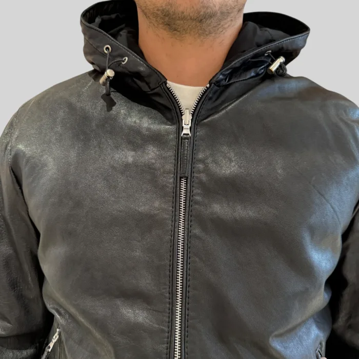 Giubbino The Jack Leathers in Pelle Nera con Cappuccio Double Face Art Jonah Reversible, foto 2 di 5
