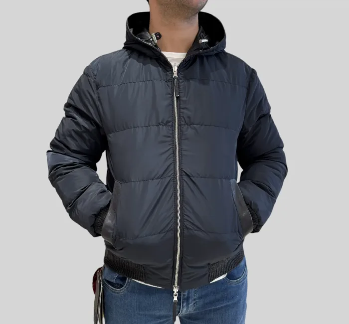 Giubbino The Jack Leathers in Pelle Blu con Cappuccio Double Face Art Jonah Reversible, foto 5 di 5