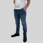 Jeans Tasca a Filo Camouflage In Gabardine di Cotone Elasticizzata Lavaggio Medio Scuro art. Chinos Rey 17 D131 C001