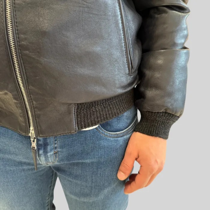 Giubbino The Jack Leathers in Pelle Blu con Cappuccio Double Face Art Jonah Reversible, foto 3 di 5