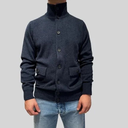 Cardigan Bluson Filippo De Laurentiis in Misto Lana Cashmere Blu Finezza 7 art. BB3MLTP WC7R 870