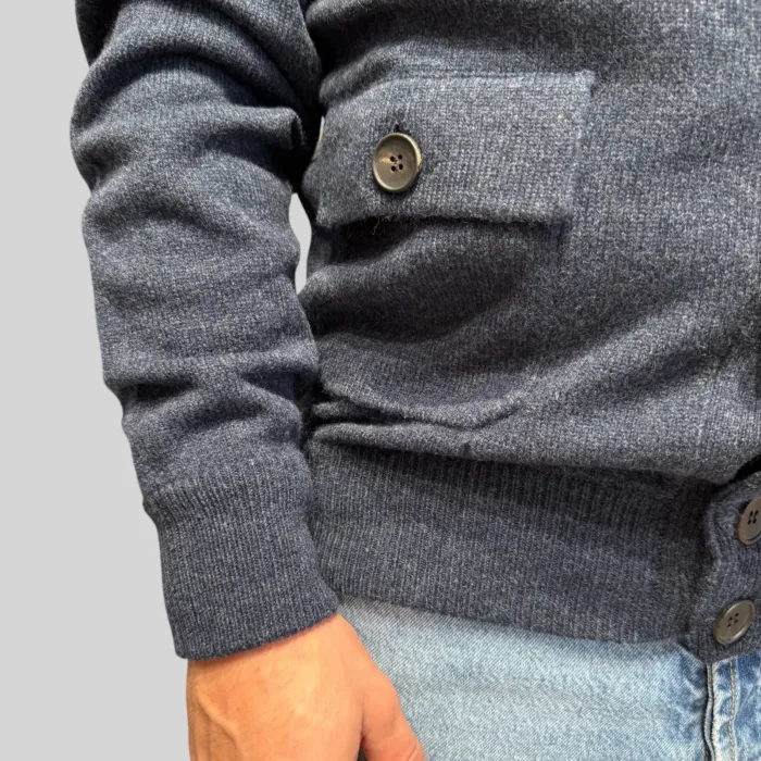 Cardigan Bluson Filippo De Laurentiis in Misto Lana Cashmere Blu Finezza 7 art. BB3MLTP WC7R 870, foto 2 di 3