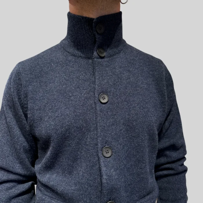 Cardigan Bluson Filippo De Laurentiis in Misto Lana Cashmere Blu Finezza 7 art. BB3MLTP WC7R 870, foto 3 di 3