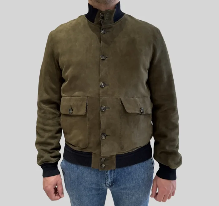 Giacca The Jack Leathers In Renna Verde Con Imbottitura Interna Staccabile Art Riverside, foto 1 di 4