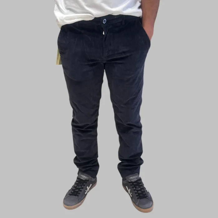 Pantaloni Tasca a Filo Camouflage In Velluto Costa Stretta Blue art. Chinos Rey 17 ZIP T104, foto 1 di 2