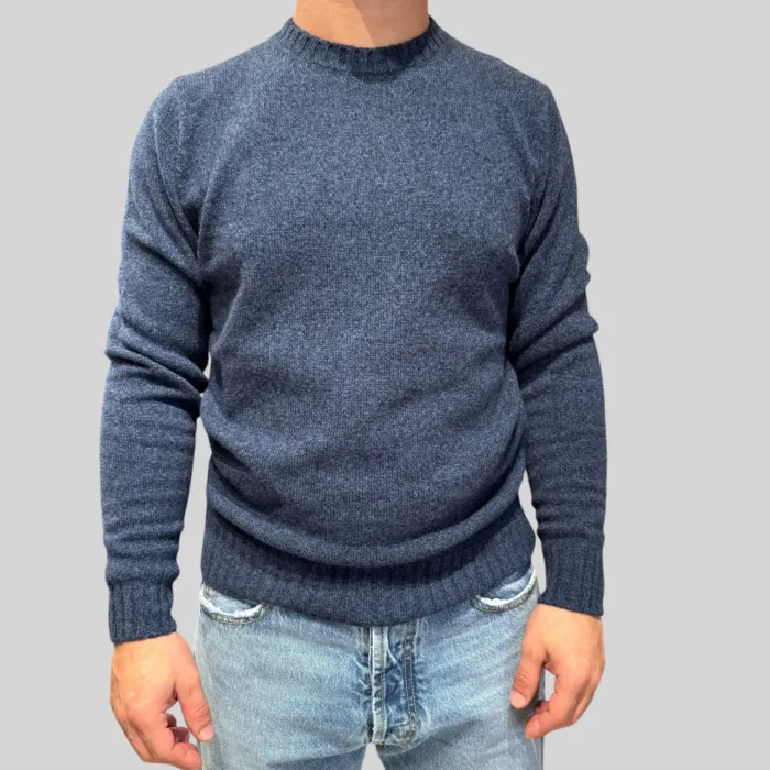 Maglione Girocollo Filippo De Laurentiis in Misto Lana Cashmere Finezza 7 Blu Melange art. GC3ML WC7R 880, foto 1 di 2