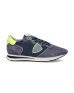 Sneakers Uomo Philippe Model Tropez In Camoscio Blu Denim e Dettagli Giallo Fluo cod. TZLU WN80