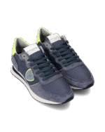 Sneakers Uomo Philippe Model Tropez In Camoscio Blu Denim e Dettagli Giallo Fluo cod. TZLU WN80 - immagine 2