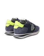 Sneakers Uomo Philippe Model Tropez In Camoscio Blu Denim e Dettagli Giallo Fluo cod. TZLU WN80 - immagine 3