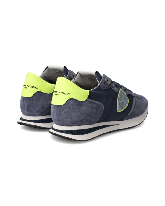Sneakers Uomo Philippe Model Tropez In Camoscio Blu Denim e Dettagli Giallo Fluo cod. TZLU WN80, foto 3 di 6