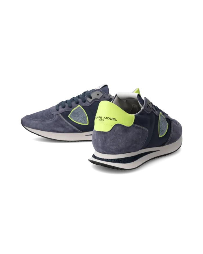 Sneakers Uomo Philippe Model Tropez In Camoscio Blu Denim e Dettagli Giallo Fluo cod. TZLU WN80, foto 6 di 6