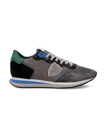 Sneakers Uomo Philippe Model Tropez In Pelle Grigia e Dettagli Azzurri cod. TZLU WV03