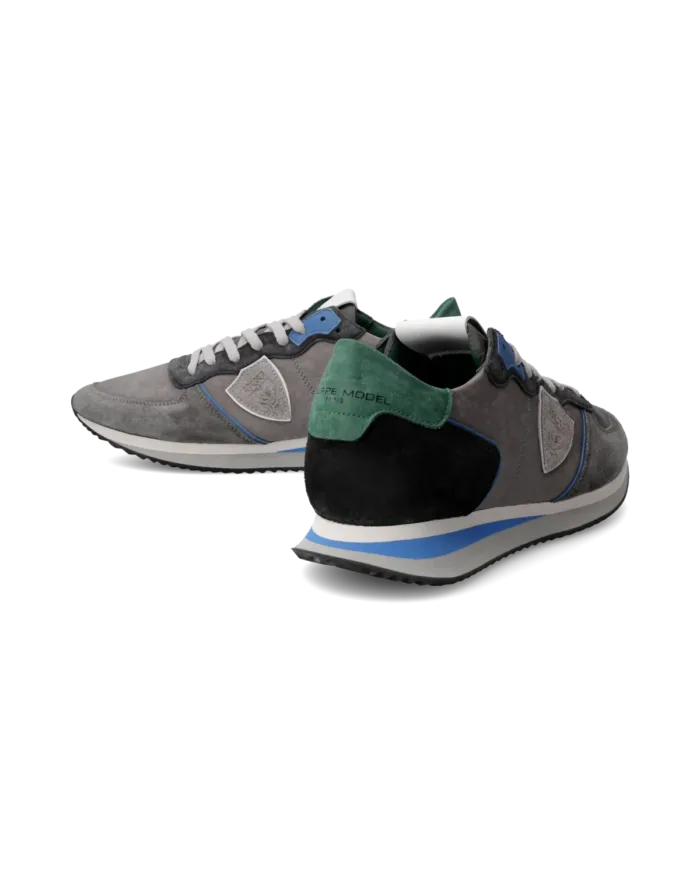 Sneakers Uomo Philippe Model Tropez In Pelle Grigia e Dettagli Azzurri cod. TZLU WV03, foto 6 di 6