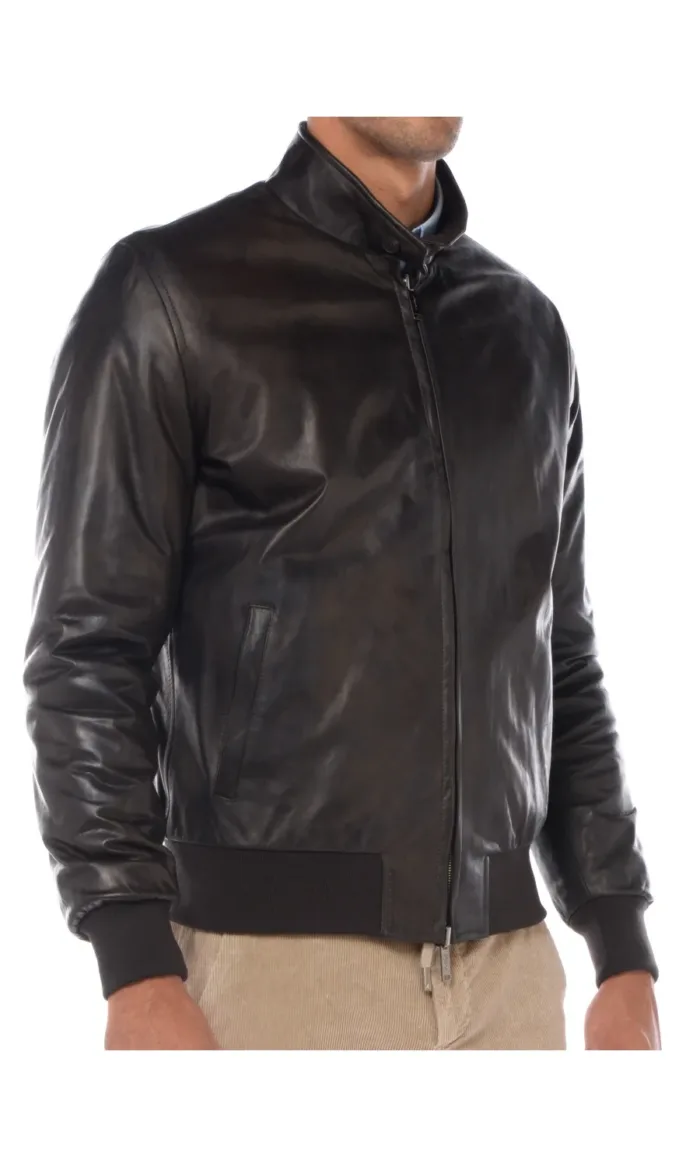 Giubbino Volfagli in Pelle Nera Interno Nylon Beige Double Face Art FOX 18 REV, foto 2 di 3