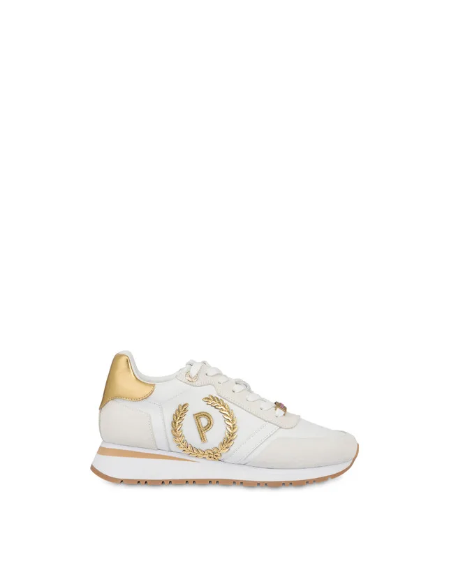 Sneakers Donna Pollini in Pelle Bianca e Camoscio con dettagli Oro art. SA15064G0LXG110A, foto 1 di 4