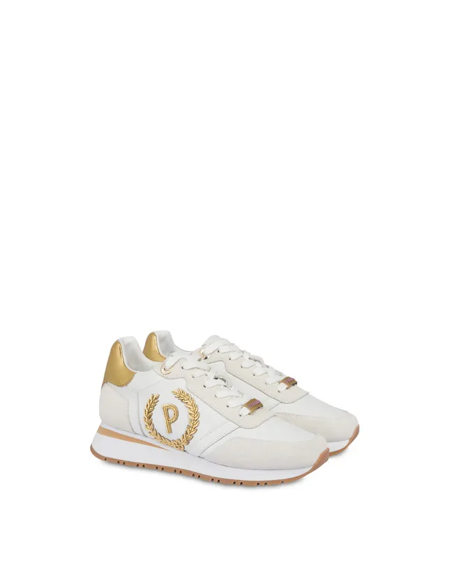 Sneakers Donna Pollini in Pelle Bianca e Camoscio con dettagli Oro art. SA15064G0LXG110A, foto 2 di 4