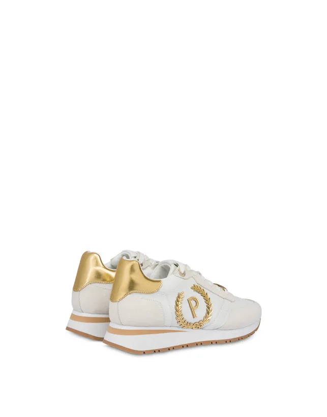 Sneakers Donna Pollini in Pelle Bianca e Camoscio con dettagli Oro art. SA15064G0LXG110A, foto 3 di 4