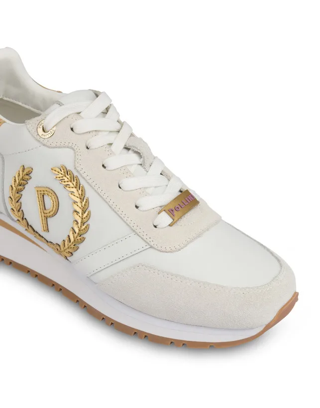 Sneakers Donna Pollini in Pelle Bianca e Camoscio con dettagli Oro art. SA15064G0LXG110A, foto 4 di 4