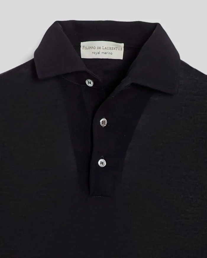 Polo In Maglia Filippo De Laurentiis in Pura Lana Merino Blu art. PL1MLPAR RM16R 890, foto 2 di 2