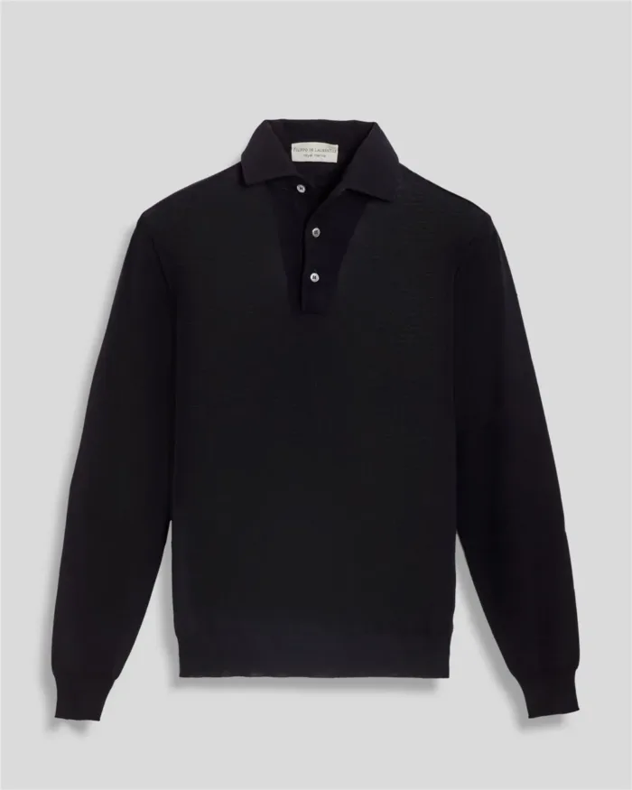 Polo In Maglia Filippo De Laurentiis in Pura Lana Merino Blu art. PL1MLPAR RM16R 890, foto 1 di 2