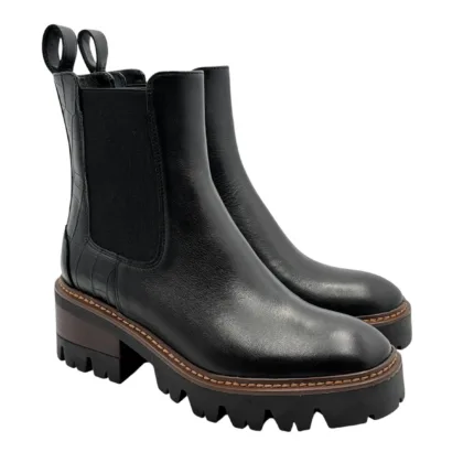 Tronchetto Lorenzo Mari in Pelle Nera Back Effetto Cocco Tacco Grosso H 6 cm Art Amelia 02