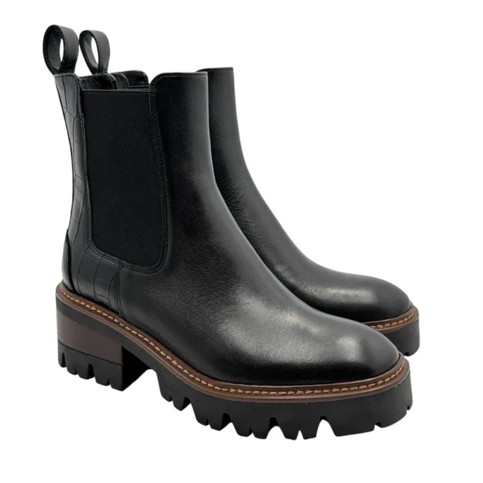 Tronchetto Lorenzo Mari in Pelle Nera Back Effetto Cocco Tacco Grosso H 6 cm Art Amelia 02, foto 1 di 4