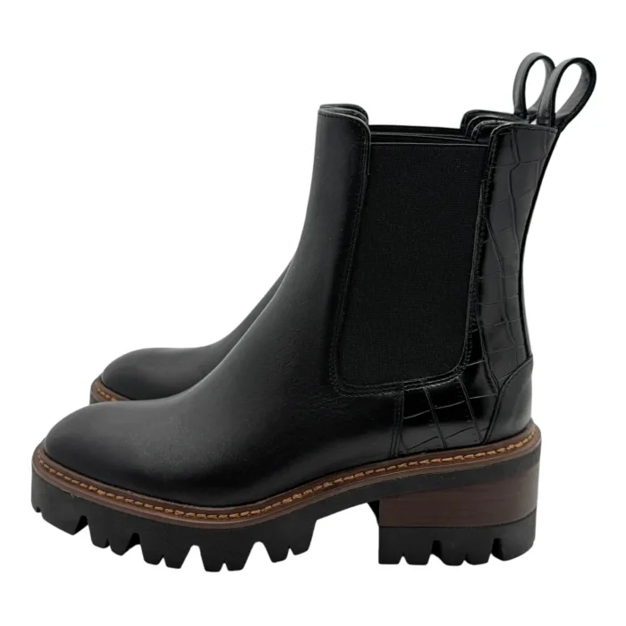 Tronchetto Lorenzo Mari in Pelle Nera Back Effetto Cocco Tacco Grosso H 6 cm Art Amelia 02, foto 3 di 4