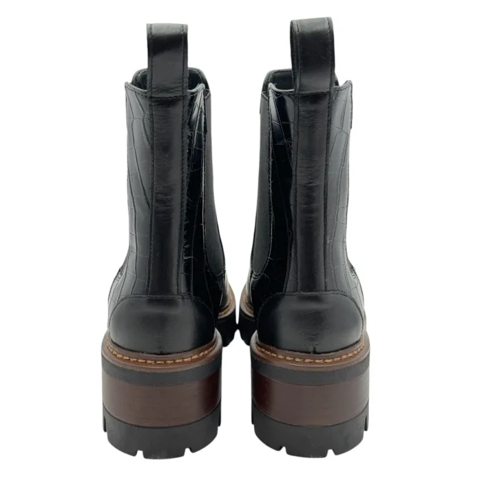 Tronchetto Lorenzo Mari in Pelle Nera Back Effetto Cocco Tacco Grosso H 6 cm Art Amelia 02, foto 4 di 4