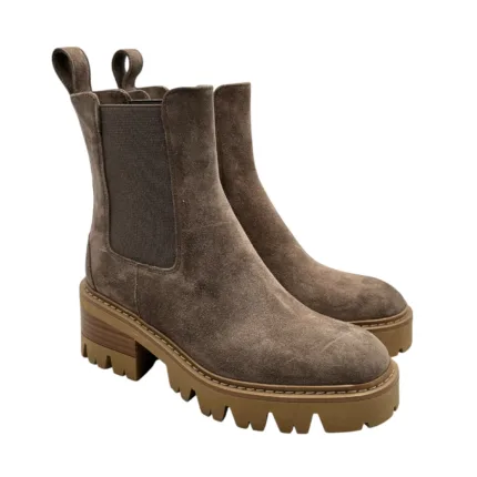 Tronchetto Lorenzo Mari in Camoscio Taupe Tacco Grosso H 6 cm Art Amelia 02