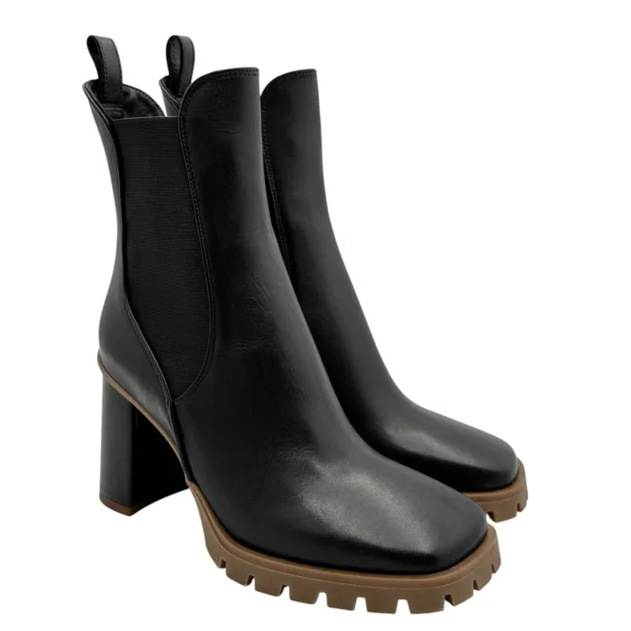 Tronchetto Lorenzo Mari in Pelle Nera Tacco Grosso H 9 cm Art Dalia 06, foto 1 di 4