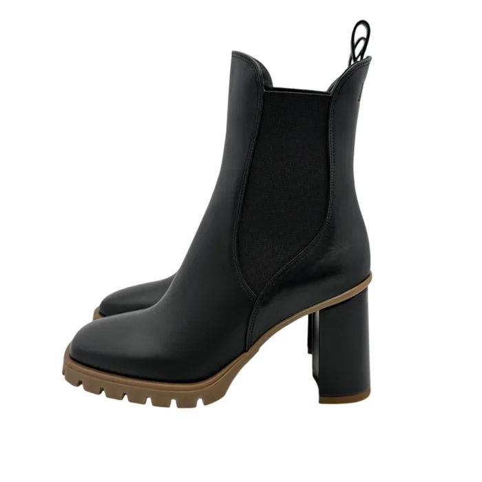 Tronchetto Lorenzo Mari in Pelle Nera Tacco Grosso H 9 cm Art Dalia 06, foto 3 di 4