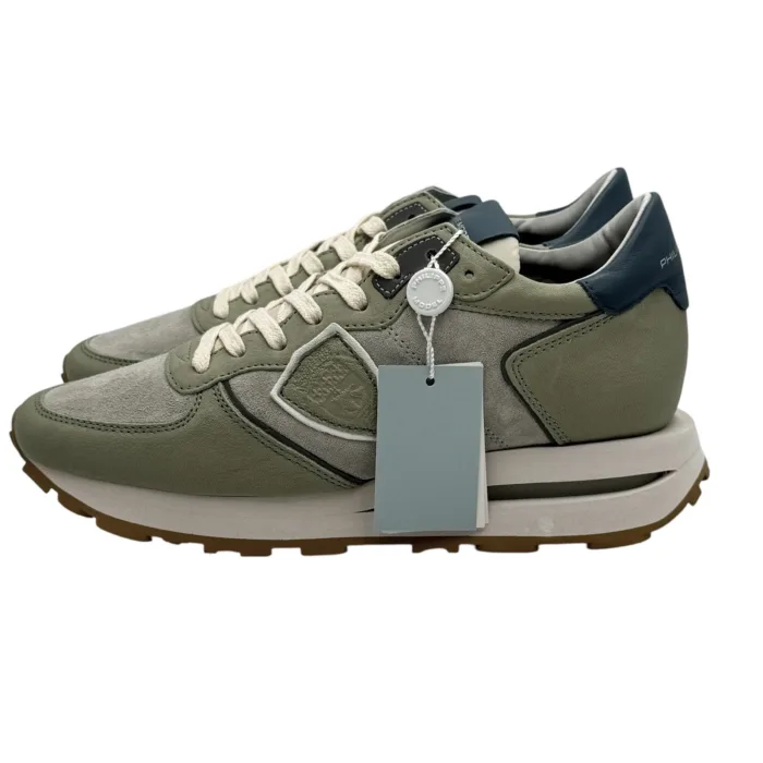 Sneakers Uomo Philippe Model Tropez Haute In Pelle Verde Salvia e  Camoscio Grigio art. TKLU VX04, foto 3 di 4