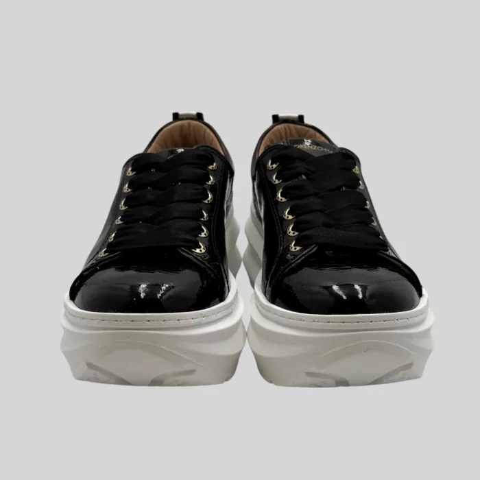 Sneakers Lorenzo Mari in Vernice Nera con dettagli Zebrati H 7 cm art. Bianca, foto 3 di 4