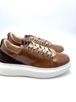 Sneakers Lorenzo Mari In Vernice Cuoio, Plateau  4,5 cm art. Liliana