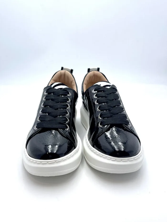Sneakers Lorenzo Mari In Vernice Nera, Plateau  4,5 cm art. Liliana, foto 2 di 4